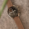 Grey nubuck watch strap with contrasting stitching